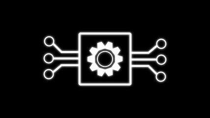 Wall Mural - neon digital System glow technology icon animation on black.glowing neon Technology data network animation black background.4k video