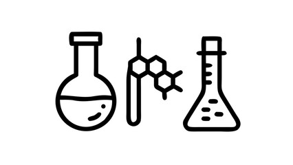 Poster - Illustration of science beakers and molecular structure in black and white simple outline design created with generated ai