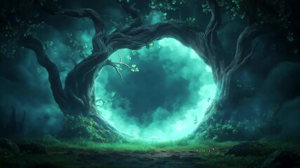 Wall Mural - Enchanted forest portal surrounded by mist and ancient trees