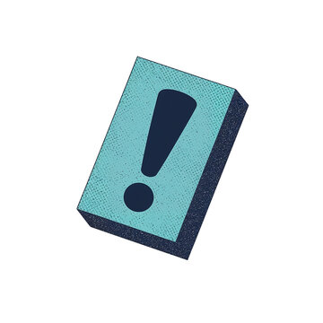 Textured Exclamation Mark Icon on a Light Blue Rectangle with Isolated Background