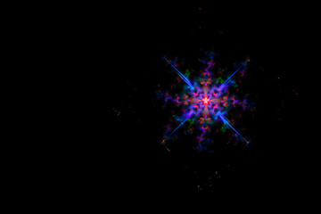 Poster - A mesmerizing abstract fractal design glows with vibrant colors against a black background, creating a futuristic and energetic pattern reminiscent of a distant star