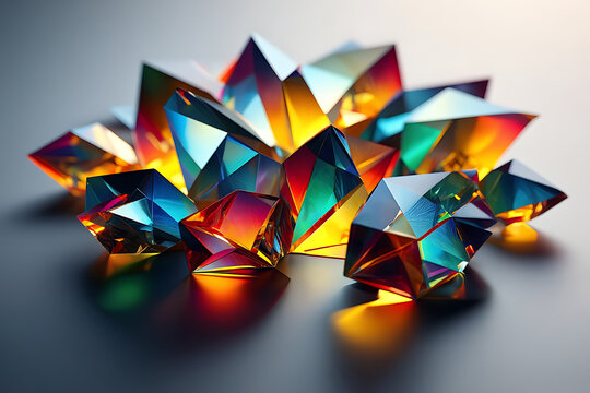 A dazzling array of colorful crystals and gems creates a brilliant and iridescent display, showcasing the beauty and elegance of precious stones