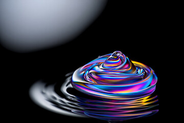 Poster - An iridescent abstract background features a glossy, reflective swirl of vibrant colors, creating a modern and artistic design
