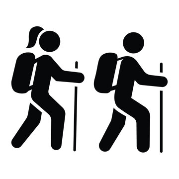 Vector icon isolated on white background. Hiking icon. Walking. Public footpath. Trail.