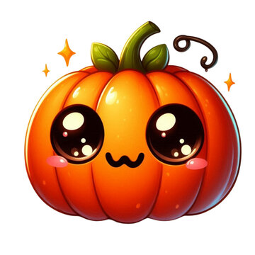 Cute cartoon Halloween pumpkin with big eyes and smiling face. isolated on white background