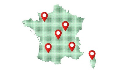 Fototapete - France map with location pins