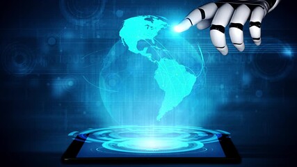 Poster - AI supports global data exchange with intelligent infrastructure, virtual assistant visualizations, and artificial intelligence tools for network connectivity analysis. Thunk