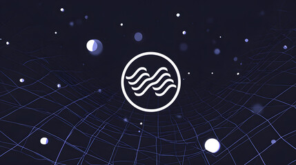 Poster - Abstract Wave Design: A captivating abstract design features a minimalist wave symbol at its core, enclosed within a circular frame, set against a cosmic backdrop.