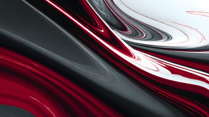 Poster - Abstract Liquid Swirls: A dynamic and captivating abstract composition of fluid-like forms, rendered in a sophisticated palette of deep crimson, charcoal, and pristine white.
