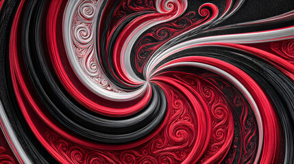 Poster - Swirling Symphony: Abstract design featuring intricate swirls of red, black, and white, with a mesmerizing pattern.