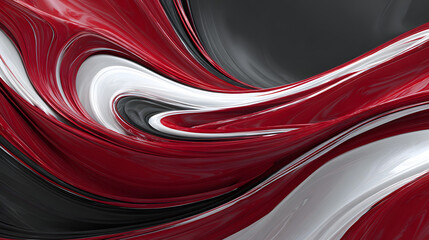 Poster - Abstract Flowing Texture: A dynamic and fluid abstract composition of rippling lines and textures in a rich palette of red, white, and black, evoking movement and artistic expression.