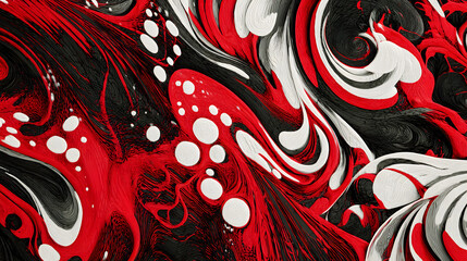Poster - Abstract Swirls: A dynamic and captivating abstract artwork of flowing swirls in red, black, and white. This image evokes movement and emotion through its bold color palette and unique composition.