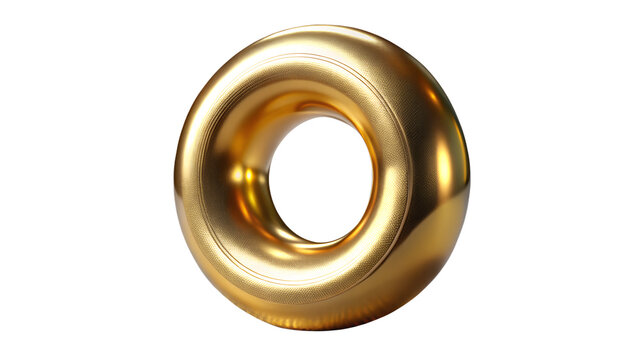Golden Torus with Detailed Surface Texture on Transparent Background