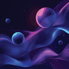 Poster - Abstract 3d spheres textured with striped wavy pattern on dark background