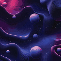 Poster - Abstract 3d spheres textured with striped wavy pattern on dark background