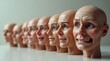© Pro Clipart - A conceptual image showing the progression of an emotion across a row of identical heads, from a neutral expression to extreme shock and fear.