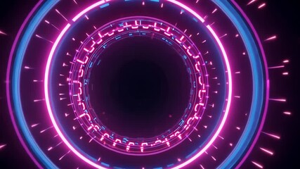 Poster - Vivid Neon Circular Light Tunnel with Dynamic Digital Effects