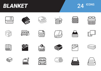 Poster - Blanket Icons: A comprehensive set of 24 minimalist icons, presenting various blanket styles and related concepts, ideal for design resources or informative graphics.