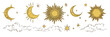 © Perfect Vector - Golden sun and moon illustrations set with stars and clouds celestial celestial bodies mystical astrology design elements flat minimalist vector