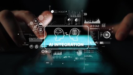 Poster - Abstract representation of artificial intelligence integration with digital data analytics visuals in a modern tech environment. Asymptotic smart data analytic.