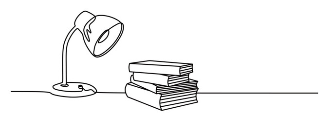 Aufkleber - Continuous line art of a desk lamp or study lamp with a stack of books. concept of studying using a desk lamp