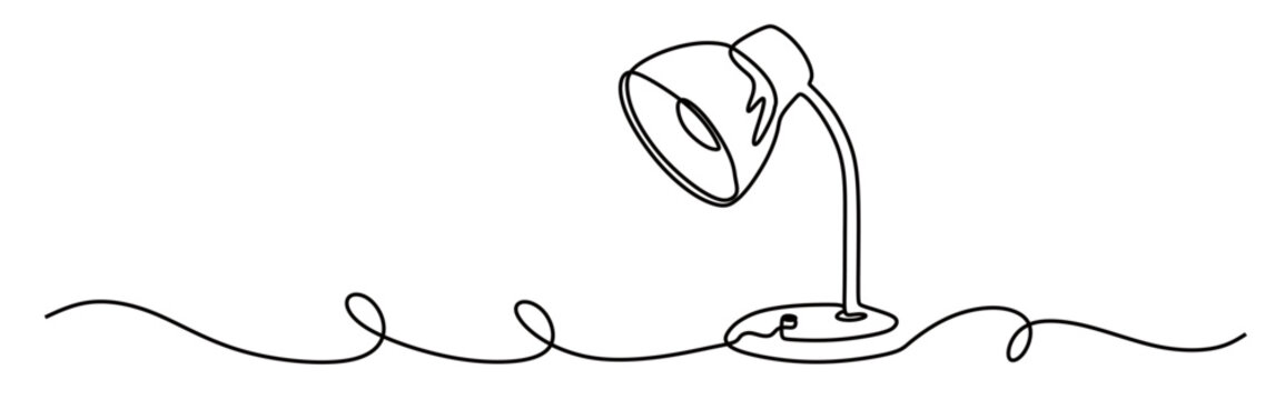 continuous line art of a desk lamp or study lamp. study concept using a desk lamp