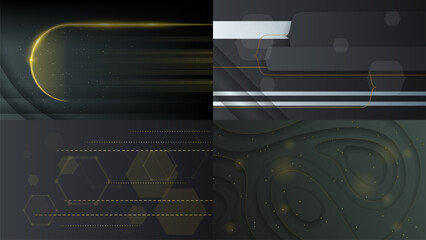 Poster - Set Abstract Collection Dark Black Gold Material Modern Background With Golden Lines Stripes Shadows Backdrop Wallpaper Decoration Vector Design Style