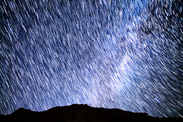 Wall Mural - milky way galaxy star trails in west sky at 24mm astrophotography in california usa