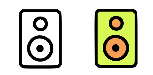 Poster - Two speaker icons, one outlined, the other colored, side-by-side.