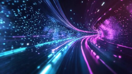Poster - Abstract Futuristic Background with Glowing Lines and Particles in Vibrant Colors for Technology and Innovation Themes