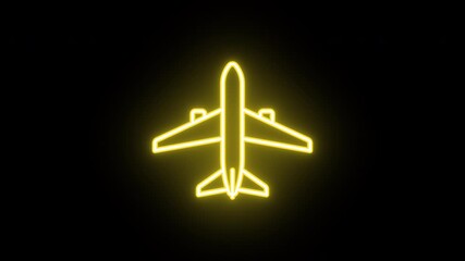 Poster - Neon airplane icon animation, uniform rotation with color blink. Glowing neon 3D aircraft icon, looped spin with blink. Airliner flight, aviation, travel by plane, air transportation. 4 colors
