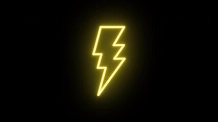 Poster - Neon lightning icon animation, uniform rotation with color blink. Glowing neon 3D thunderbolt icon, looped spin with blink. Lightning strike, electric energy, thunderbolt power, recharge. 4 colors