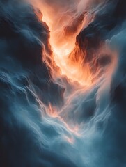 Wall Mural - Abstract cloudscape with orange and blue hues creating a dramatic and ethereal atmosphere view