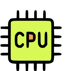 Poster - Simple cartoon representation of a CPU chip with the letters 