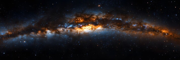 Wall Mural - A panoramic view of the milky way galaxy with nebulae and stars in a dark cosmic expanse