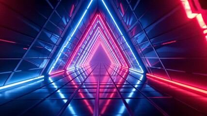 Poster - Futuristic Neon Tunnel with Vibrant Pink and Blue LED Light Lines