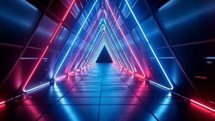 Poster - Futuristic Neon Tunnel with Vibrant Pink and Blue Lights in a Digital Environment
