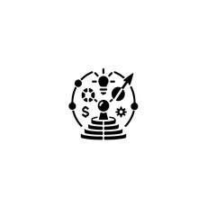 Fototapete - A black and white icon showing a globe with various symbols inside it