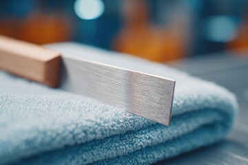 Poster - close-up of vintage straight razor blade edge resting on towel