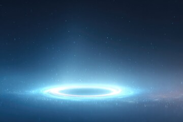 Poster - drone-view of concentric glowing circles made from energy particles around central void on flat backdrop