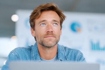 Poster - executive reviewing kpi metrics from digital transformation dashboard