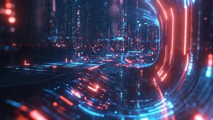 Poster - Futuristic Digital Landscape with Colorful Light Trails and Glowing Particles in a Cybernetic Environment
