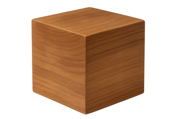 Poster - Wooden light brown cube resting against transparent backdrop, representing minimalist design and simplistic graphic concepts