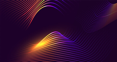 Wall Mural - colorful neon wave lines on dark abstract background
