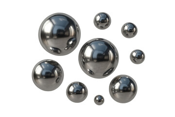 Poster - Metallic chrome spheres levitating, reflecting light with sleek geometric precision on transparent surface
