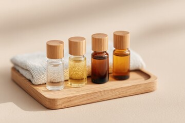 Poster - minimalist herbal remedy kit displayed on wooden tray with tinctures droppers cloth