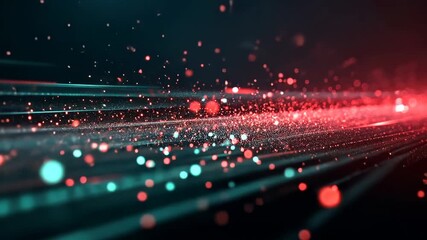 Poster - Futuristic glowing digital particles swirling in dynamic motion