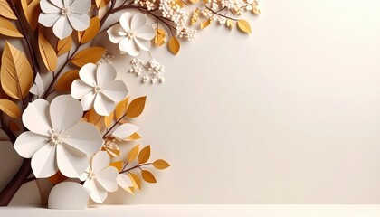 Poster - Elegant paper flower arrangement indoor studio decorative art minimalist background close-up view nature-inspired design
