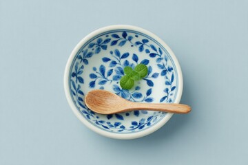 Poster - porcelain spoon and sauce dish with traditional blue ink design