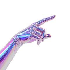 Fototapete - Iridescent hand reaching towards an unseen point on an isolated background